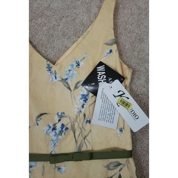 K Studio ~Woman Size 12~Yellow/Green Sheath Sleeveless Belted Dress Cotton NWT - Picture 4 of 12